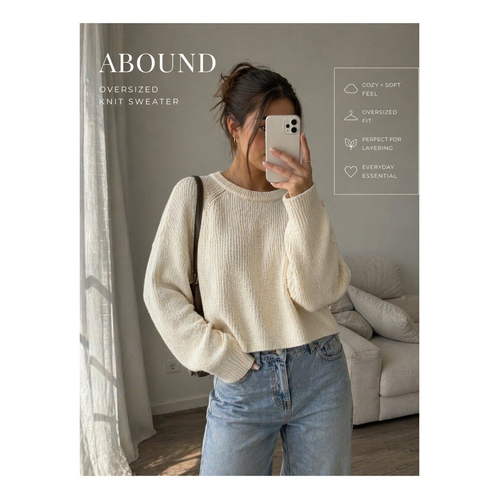 Cream Knit Sweater Women Cropped Soft Minimalist Cozy Neutral Top